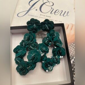 J. Crew Leather Back Teal Green Floral Earrings